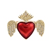 Rack Plating Heart with Wing Brass Micro Pave Cubic Zirconia Open Cuff Rings for Women RJEW-B064-02G-01-2