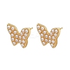 Brass ABS Plastic Pearl Butterfly Stud Earrings EJEW-L275-10G-4
