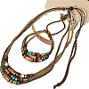 Wood & Alloy & Wax Cord Beaded Necklace & Braided Bead Style Bracelets Sets FS-WG2541A-01-5