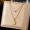 304 Stainless Steel with Natural White Shell Square Disc Pendant Double Layer Necklaces NJEW-K300-06A-G-1