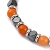 Natural Carnelian & Synthetic Hematite Round Beaded Bracelet BJEW-P339-02P-01-2