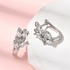 Leaf Brass Micro Pave Clear Cubic Zirconia Hoop Earrings EJEW-H180-29P-2