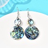 Brass Natural Paua Shell Flat Round Dangle Earrings EJEW-S278-01P-1