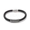 Black Leather Braided Cord Bracelet with 304 Stainless Steel Magnetic Clasps BJEW-P275-02P-1