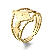 Rhombus with Evil Eye 304 Stainless Steel Cuff Finger Rings RJEW-V002-02G-2