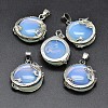 Flat Round with Dragon Platinum Plated Brass Opalite Pendants G-F228-24E-RS-1