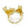 Rack Plating Brass Double Cat Open Cuff Ring for Women RJEW-F129-02G-3