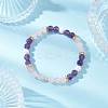Natural Amethyst & Rose Quartz  & Shell Pearl Round Beads Stretch Bracelets for Women BJEW-JB12229-02-1