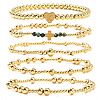 5Pcs Brass & Natural African Turquoise(Jasper) Beads Stretch Bracelets for Women BK1359-6-1