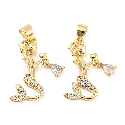 Brass Micro Pave Clear Cubic Zirconia Pendants ZIRC-L077-043G-1