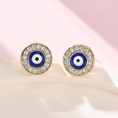 Blue Evil Eye Brass Stud Earrings ZIRC-Z017-01G-1