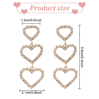 2 Pairs 2 Colors Crystal Rhinestone Triple Hollow Heart Dangle Stud Earrings with 925 Sterling Silver Pins EJEW-AN0001-22-1