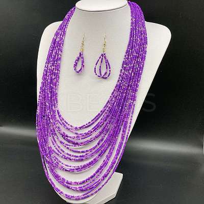 Ethnic Style Acrylic Seed Beaded Multilayer Necklaces & Teardrop Dangle Earrings Sets WGF31E6-02-1