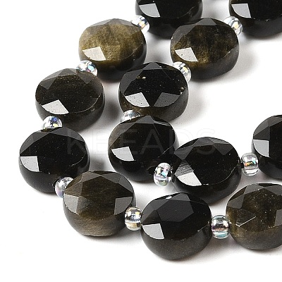 Natural Golden Sheen Obsidian Bead Strands G-C116-A07-01-1