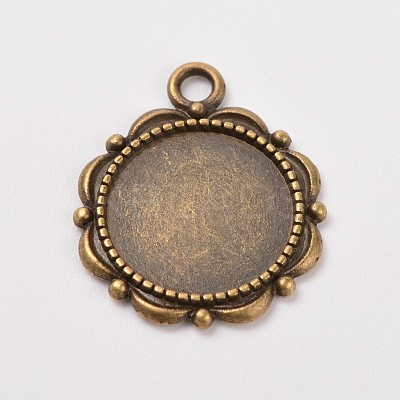 Flower Alloy Pendant Cabochon Settings and Half Round/Dome Clear Glass Cabochons DIY-X0221-AB-FF-1