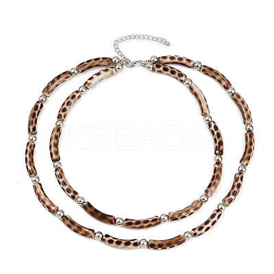 Plastic & Resin Leopard Skin Print Curved Tube Double Layer Necklaces for Women NJEW-Q038-01A-1