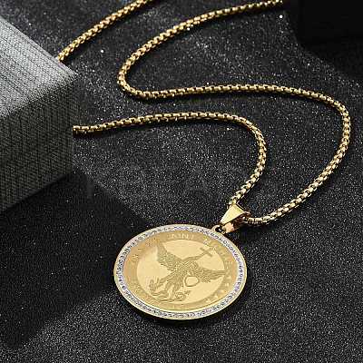 201 Stainless Steel Rhinestone Pendant Necklaces for Women NJEW-U021-02G-1