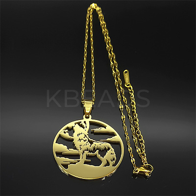 304 Stainless Steel Howling Wolf Pendant Necklaces for Men FS-WG624D7-05-1