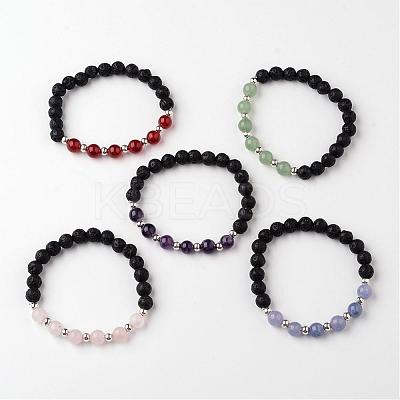 Natural Lava Rock Beaded Stretch Bracelets BJEW-JB02293-1