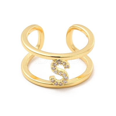 Clear Cubic Zirconia Initial Letter Open Cuff Ring RJEW-A012-01G-S-1