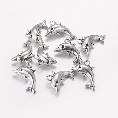 Tibetan Style Alloy Dolphin Pendants TIBEP-1076-AS-FF-1