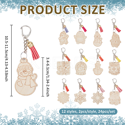 24Pcs 12 Styles Wood & Faux Suede Tassel Pendant Decorations HJEW-NB00329-1