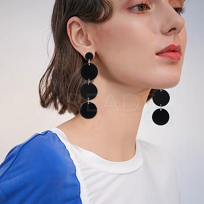 6 Pairs 6 Colors Flat Round Acrylic Dangle Stud Earrings with Steel Iron Pins for Women EJEW-AN0004-13-1