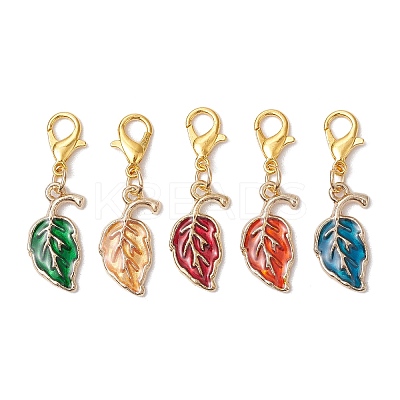Alloy Enamel Leaf Pendant Decorations HJEW-JM02729-1