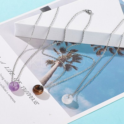 Gemstone Donut Pendant Necklace with 304 Stainless Steel Cable Chains for Women NJEW-JN03852-01-1