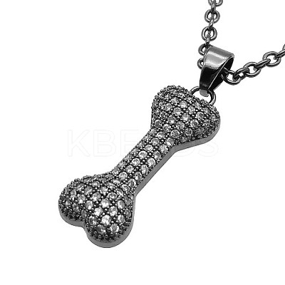 Bone 304 Stainless Steel Rhinestone Pendant Necklaces for Women RR3458-1-1