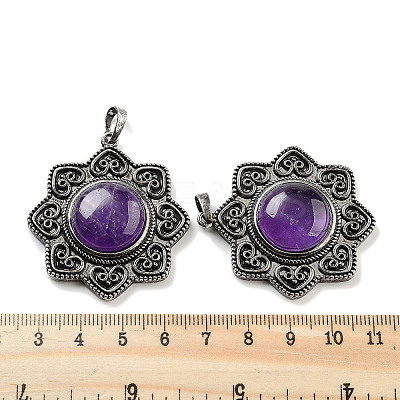 Natural Amethyst & Brass Pendants G-K338-09AS-03-1
