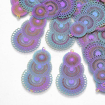 Ion Plating(IP) 304 Stainless Steel Filigree Pendants STAS-R102-10-1