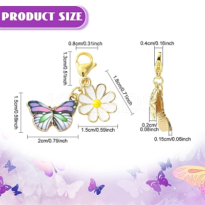 12Pcs Butterfly & Flower Alloy Enamel Pendants Decorations HJEW-YW00122-1