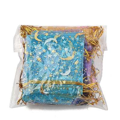 50Pcs 10 Colors Gold Stamping Moon & Star Organza Drawstring Gift Storage Bags ABAG-FS0001-11-1