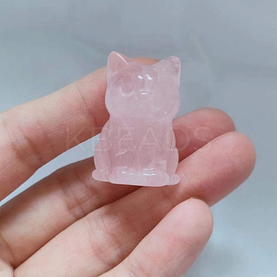 Natural Rose Quartz Carved Healing Cat Figurines PW-WG18852-01-1
