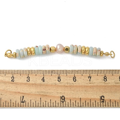 Natural Shoushan Stone & Plastic Imitation Pearl Disc Beaded Connector Charms/Links LS-STAS-L277-11G-02-1