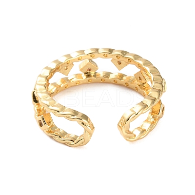 Rack Plating Brass Micro Pave Cubic Zirconia Open Cuff Rings for Women RJEW-U026-04G-04-1