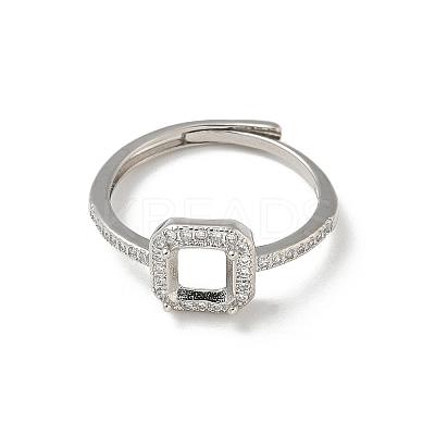 Square Brass Micro Pave Clear Cubic Zirconia Adjustable Ring Components LS-KK-NH0001-21P-1