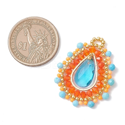 Natural Dyed Magnesite Faceted Round and Glass Seed Beaded Pendants PALLOY-MZ01218-02-1