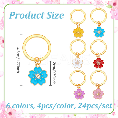 24Pcs 6 Colors Alloy Enamel Flower Keychain KEYC-NB00013-1