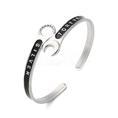 304 Stainless Steel Enamel Spanner Shaped Open Cuff Bangles for Women LS-BJEW-M316-06P-1