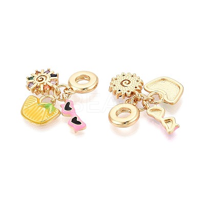 Brass Micro Pave Colorful Cubic Zirconia and Enamel European Dangle Charms KK-T079-75G-1