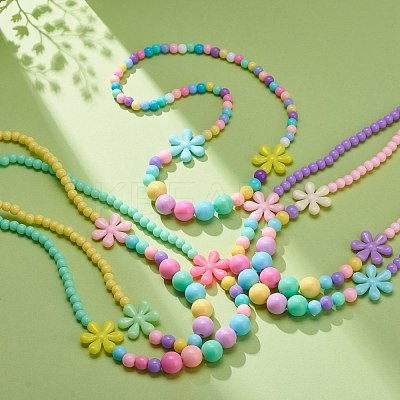 Flower Opaque Acrylic Stretch Kid Necklaces NJEW-JN03973-1