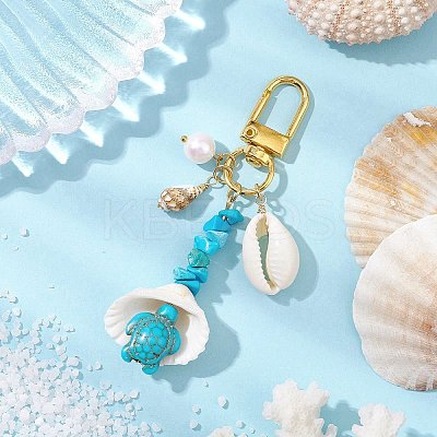 4Pcs 4 Styles Synthetic Turquoise Chip Bead and Shell Pendant Decorations HJEW-JM02915-1