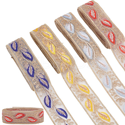 8 Yards 4 Colors Organza Embroidery Feather Ribbons OCOR-HY0001-10-1