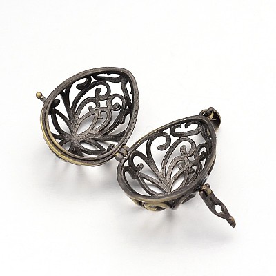 Teardrop Brass Hollow Cage Pendants KK-L083-09AB-RS-1