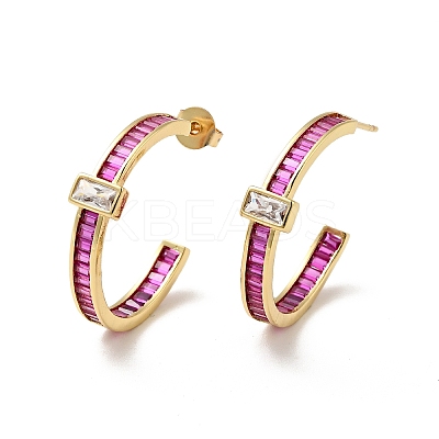 Cubic Zirconia Rectangle Stud Earrings EJEW-F288-16G-1