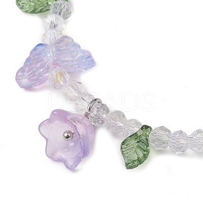Dyed Natural Malaysia Jade & Glass Beaded Stretch Bracelet with Flower Charms BJEW-JB10176-01-1