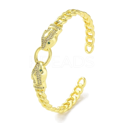 Snake Brass Micro Pave Clear Cubic Zirconia Cuff Bangles for Women BJEW-Z061-19G-1