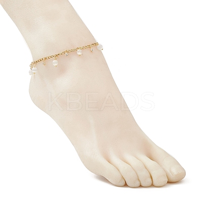 Cat Eye Round Tassel 304 Stainless Steel Twisted Chain Anklets for Women AJEW-AN00698-03-1